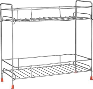 Zepdos Stainless Steel 2-Tier Kitchen Rack and Organizer Spice Rack for Kitchen, Spice Rack and Container Organizer Counter top Pantry Stand, Spices Jar Holder Cup Glass, Dish Rack, 2 Layer Rack