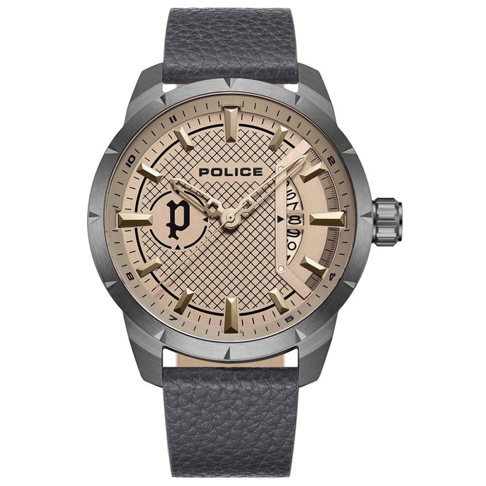 Police Grey Dial Quartz Leather Strap Watch for Men
