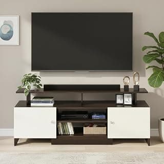 FURNEASER Kashvi Engineered Wood TV Entertainment Unit, Floor Standing TV Cabinet with Storage Shelves for Living Room, TV Stand for 32,42,50 & 55 Inch TV, DIY (Wenge & White)