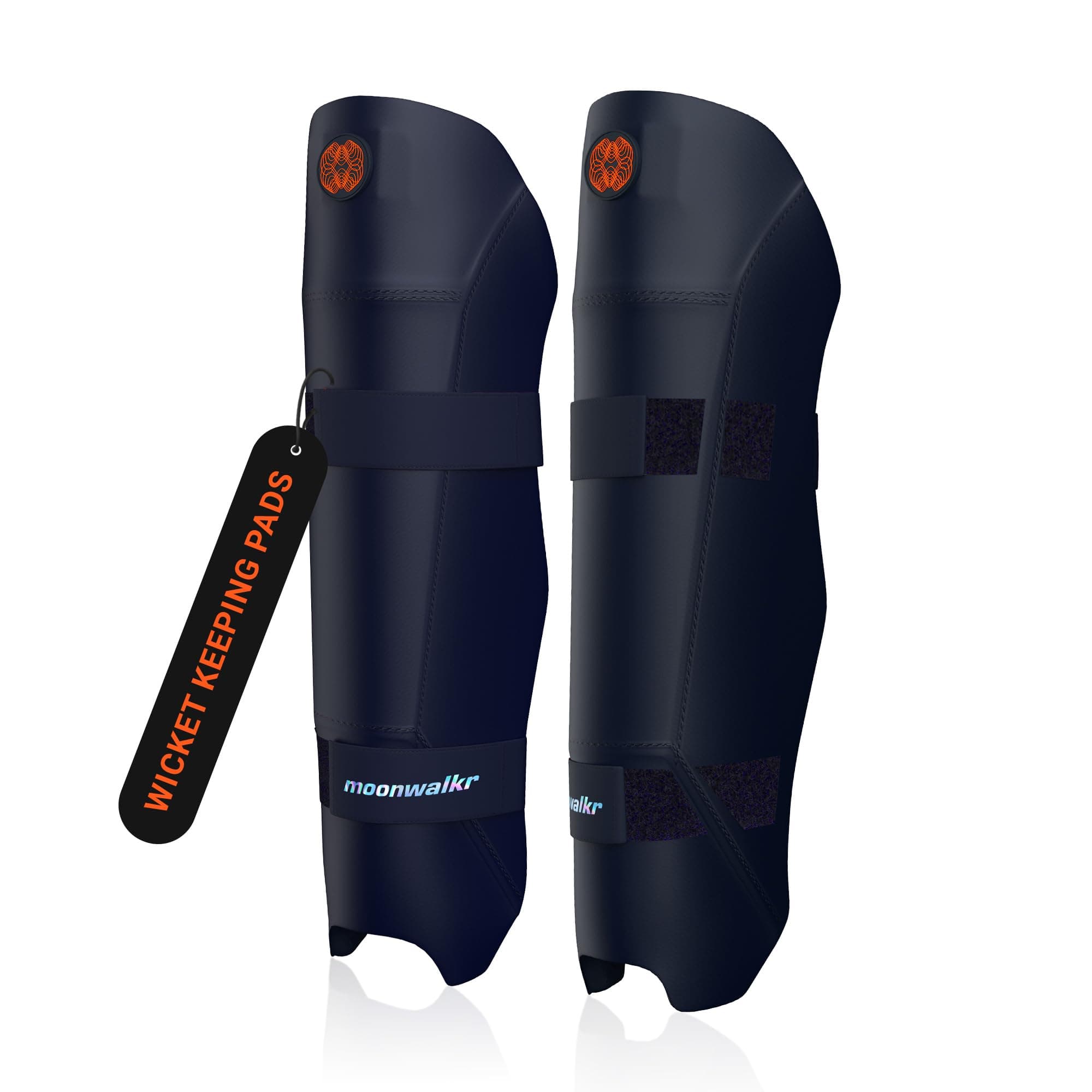 moonwalkr Cricket Keeping Shin Guards Wicket Keeper Pads Protective Gear for Keeper's Height (5'4" - 6'6") Cricket Wicket Keeping Pads Super Slim Gear Comes with a 3-inch Strap (Blue, Adult)