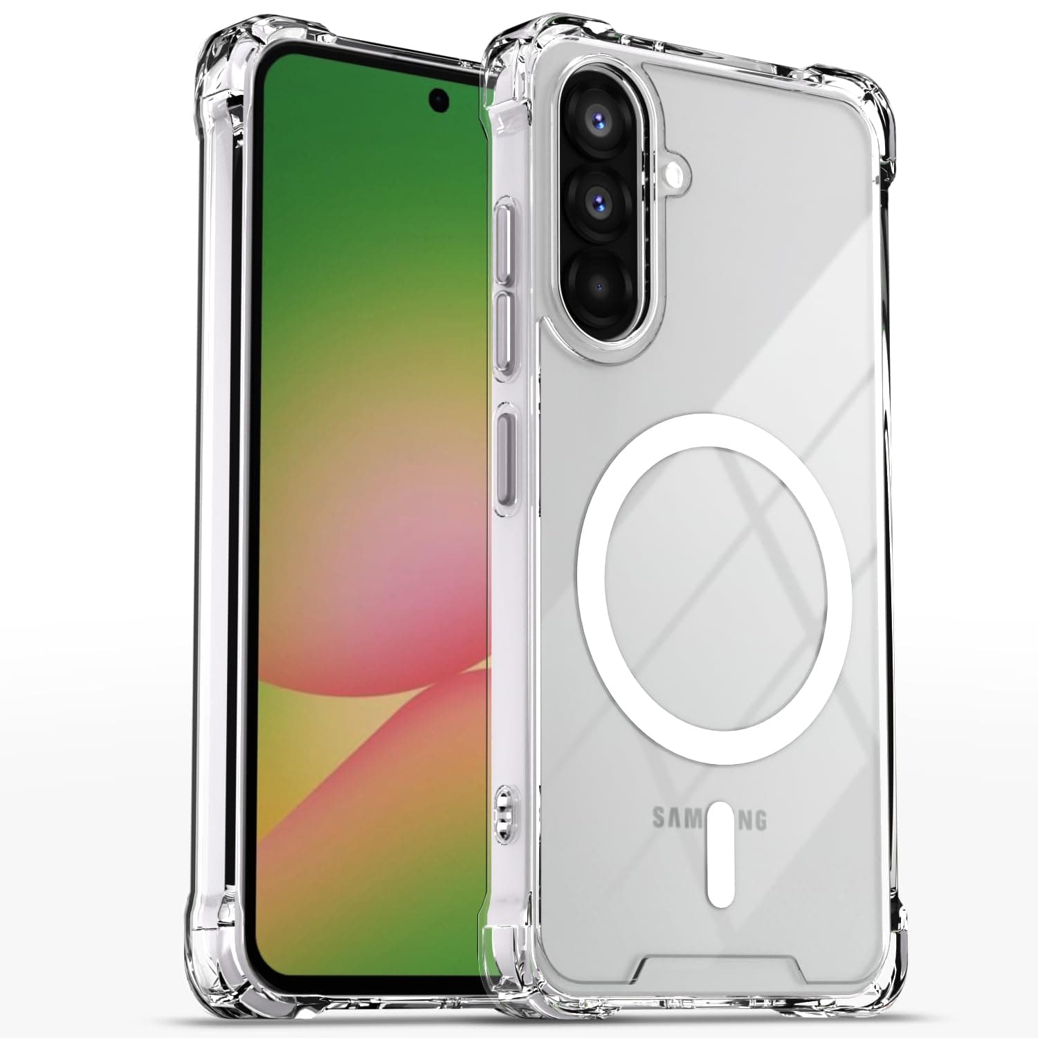 Amazon Basics Back Cover for Samsung Galaxy A55 5G Mag-Safe Shockproof PC + TPU Protective Case Magnetic Support Bumper Case (Transparent Mag-Safe)