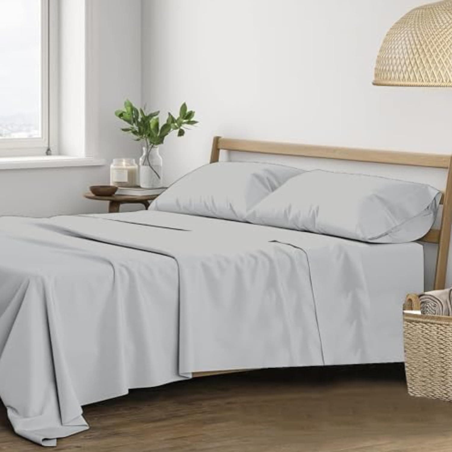 Trance Home Linen 400 TC Pure 100% Cotton Plain King Size Bedsheet with 2 Pillow Covers (108 x 108 Inch|9ft x 9ft, Silver Grey)