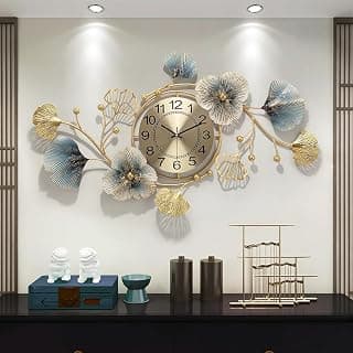 ARS Metal Wall Hanging Floral Handmade Wall Clock Multicolor Non Ticking Sound for Bedroom, Drawing Room, Hall, Dining Room (30”x18”) Wall Clock with Wall Art