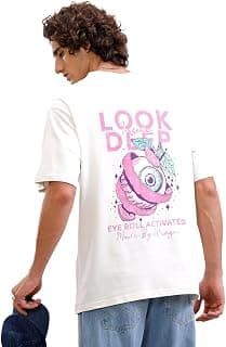 WROGN Men's 220 GSM Cotton Blend T-Shirt | Surreal Eyeball Back Print | Oversized Fit