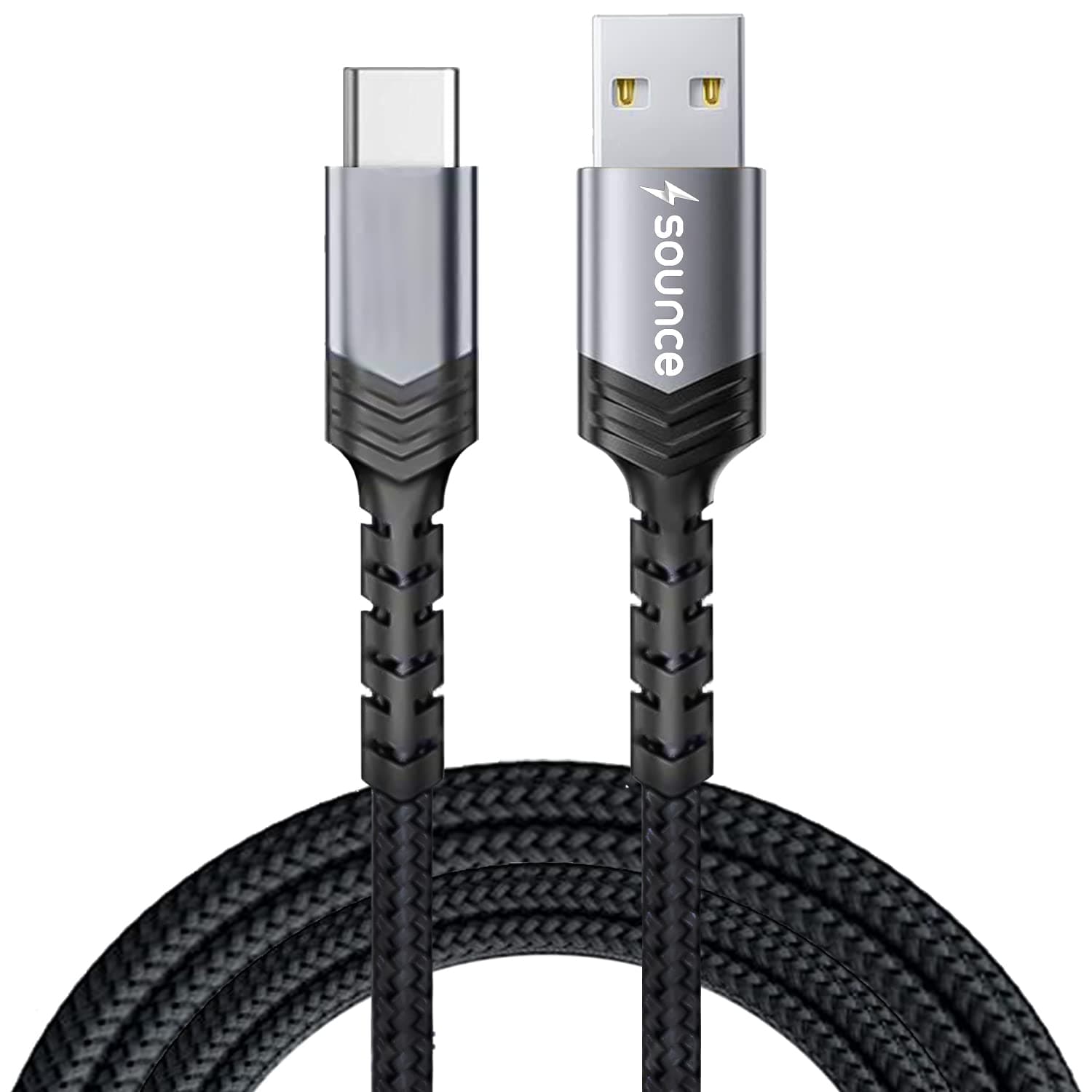 Sounce USB To Type C 3A (66W) Fast Charging Cable Braided Cable For Mobile, Laptop, Tablets & Other Type-C Devices Supports PD Tech & QC 3.0 Charge 480Mbps Data Transfer Speed - 1.5Meter, Black