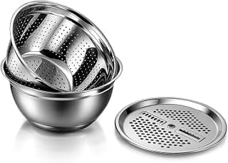 Wonderchef Modena Stainless-Steel Bowl with Strainer, Grater | Multi-Slot Lid for Fine/Coarse Grating | Food-Grade, Non-Corrosive, Sturdy | Anti-Skid | 1-Year Warranty