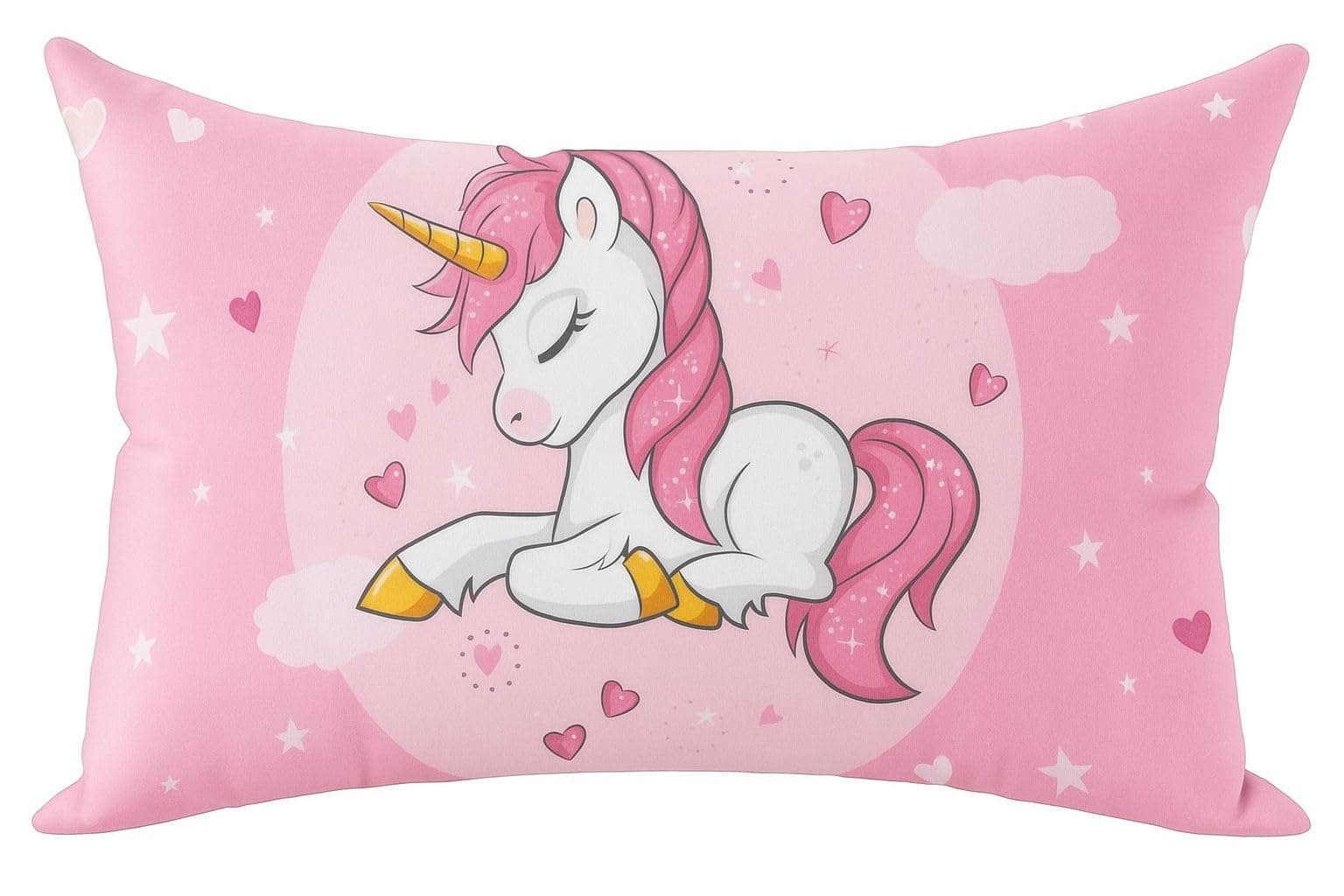 NISHOMES Flying Baby Unicorn Design Printed Kids Cartoon Pillow/Cushion Fiber Filled Size 12x18 Inches (Pink)