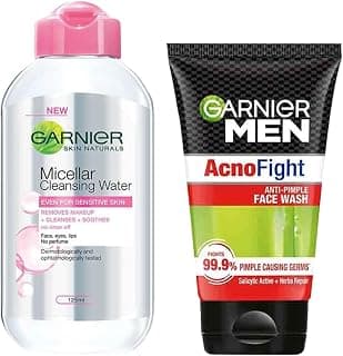 Garnier Skin Naturals Micellar Cleansing Water, 125ml+Garnier Men Acno Fight Face Wash for Men, 100gm