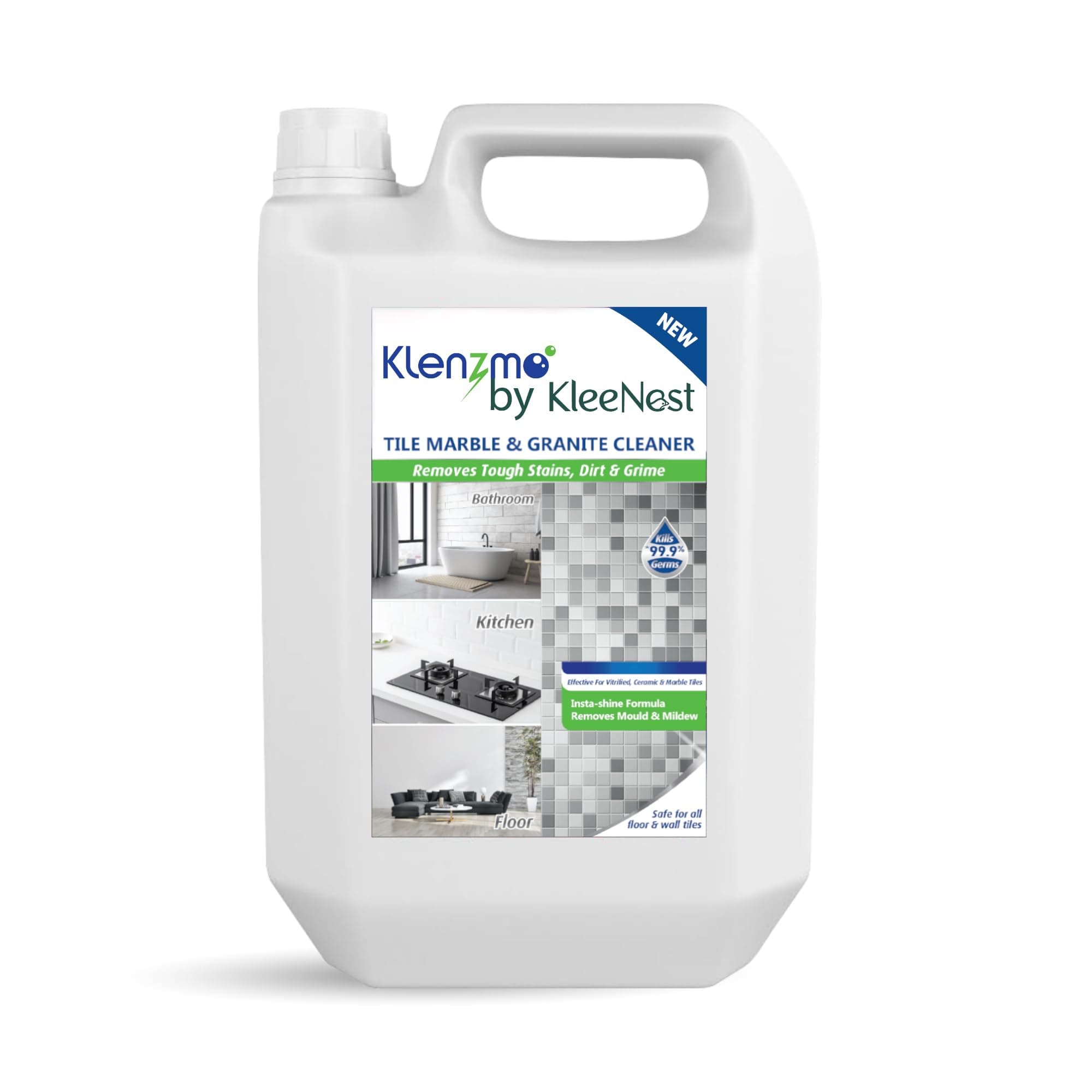 Klenzmo by Kleenest 5L Tile, Marble & Granite Cleaner – Stain Remover & Shiner for Bathroom & Floors | Non-Acidic Formula | Kills 99% Germs | Safe for Vitrified, Ceramic & Natural Stones