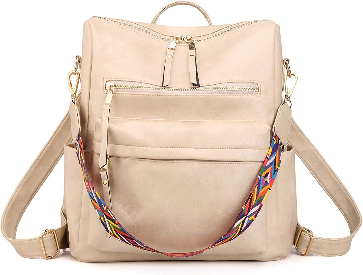 Comfabie Women's Fashion Backpack Purses Multipurpose Design Handbags and Shoulder Bag PU Leather Travel bag Vegan Leather Girl's Travel Casual Collage Backpack With Shoulder printed Straps (Beige)