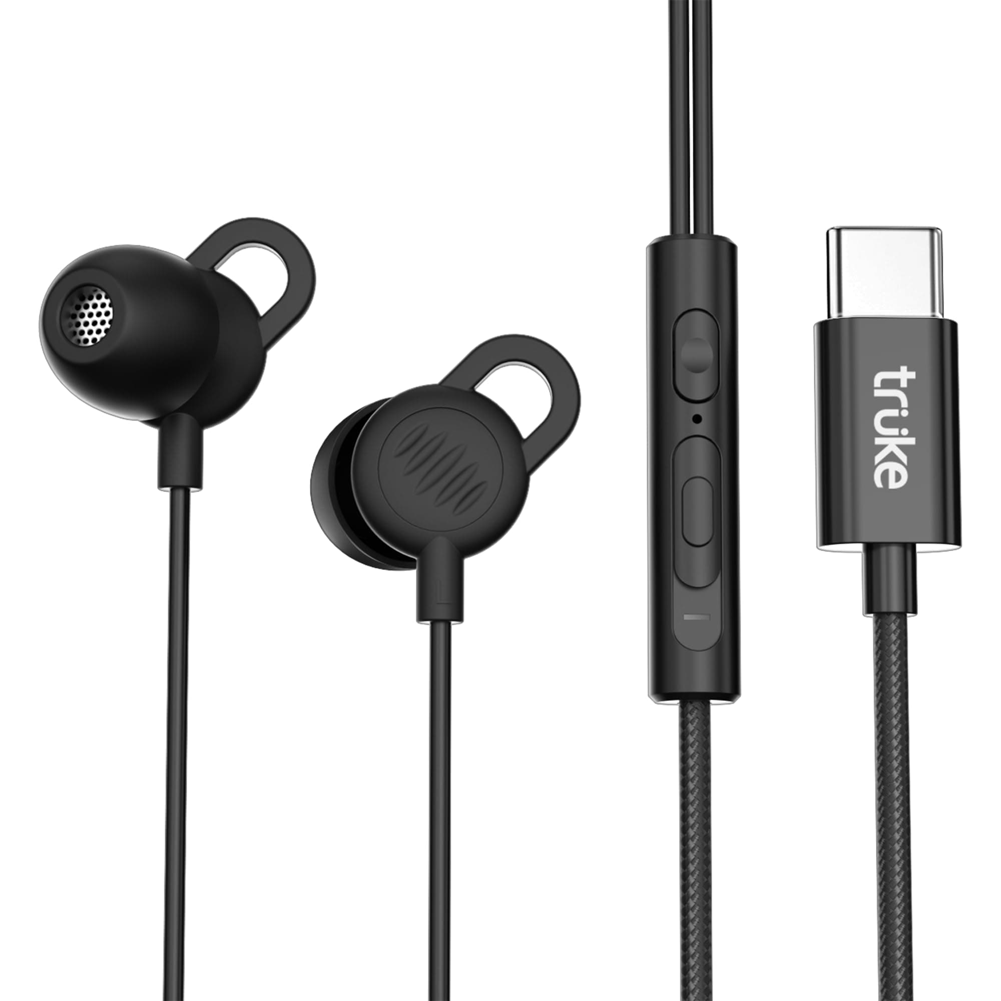 truke Bass S2 Sleeping Earphone Designed for Side Sleepers with Soft Silicone, 13mm Driver for Clear Audio, Type-C Jack, Noise-Reducing Fit, Lightweight & Durable TPE Wire for All-Night Comfort-Black