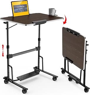 TABLE MAGIC – AERO Desk | Height Adjustable (70-108 cm) Sit & Stand Folding Desk with Cup & iPad Holder | Portable Workstation Table with Wheels & Footrest (Black-Wenge Finish)