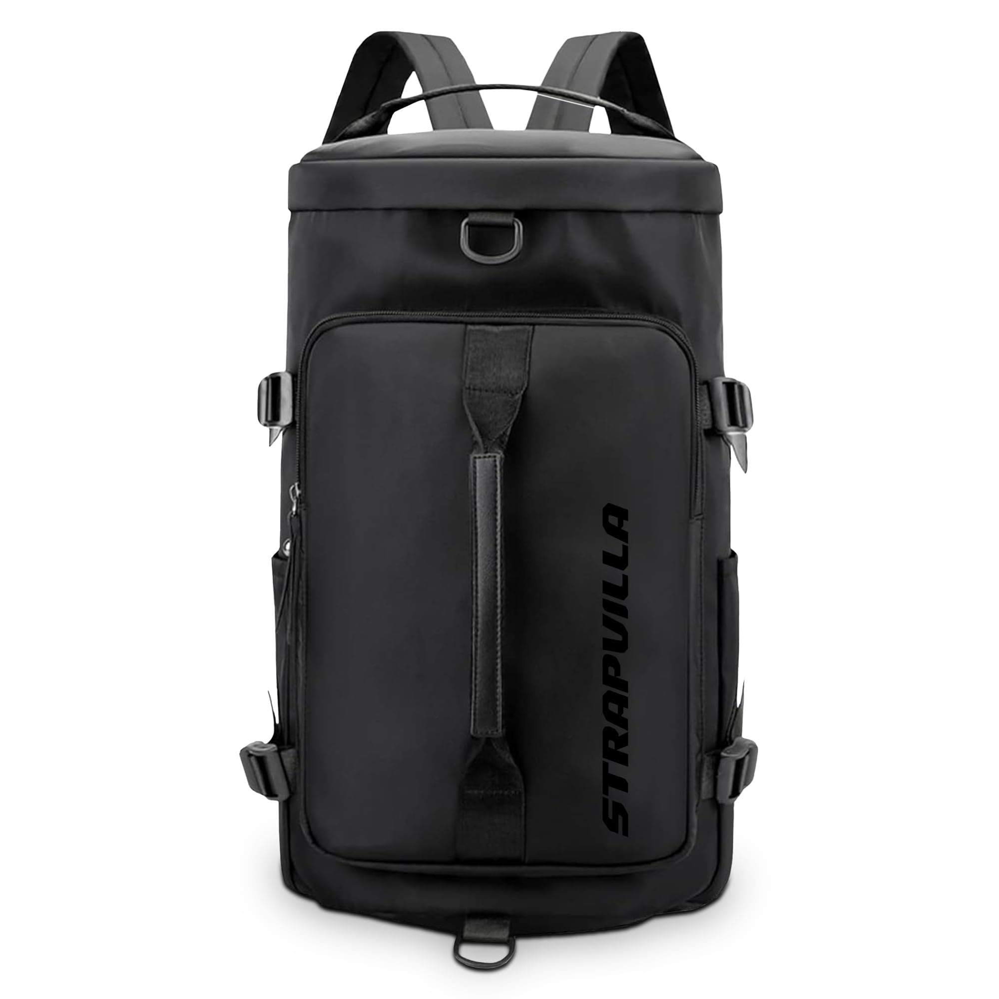 STRAPVILLA Gym Bag for Men with Shoe Compartment | Gym Bag for Women Workout | Duffle Bags for Gym | Football & Gym Duffle Sports Bag for Boys | Travel Duffel Bag for Men - Jet Black