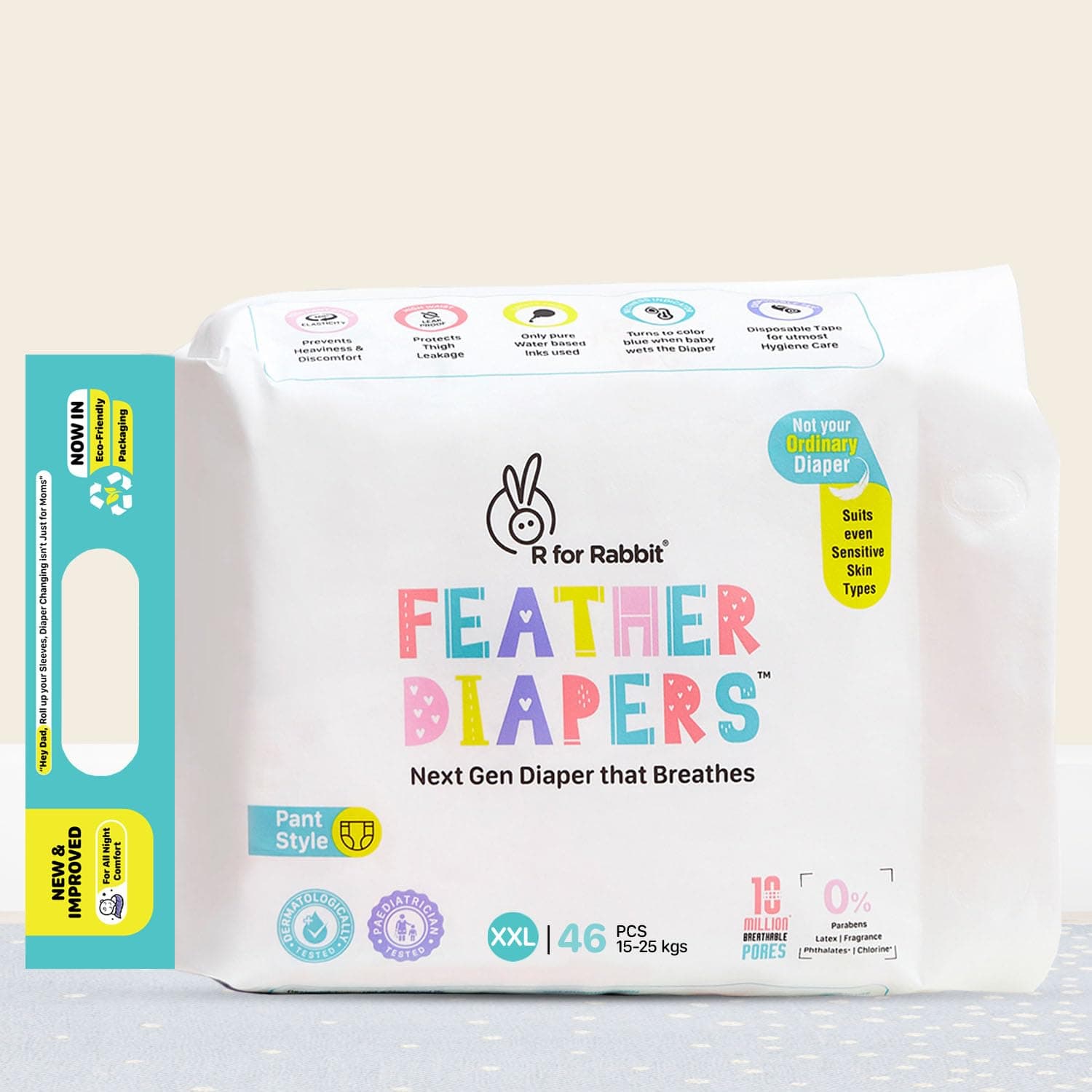 R for Rabbit Pant Style Feather Diaper XXL Size for Baby 15+ kgs 46 Units (46 Count, Pack Of 1)