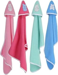 BRANDONN Fleece Supersoft Hooded Blanket Cum Wrapper for Babies (Pink, Blue, Green) - Pack of 4