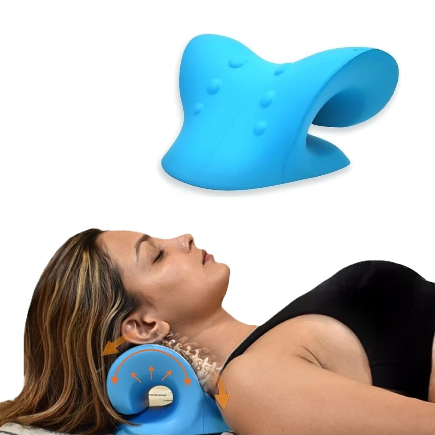 CartsCorner Neck and Shoulder Relaxer, Cervical Traction Device for Pain Relief and Spine Alignment, Chiropractic Pillow Neck Stretcher, Blue
