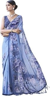Shiv Textiles Women's Weightless Chiffon Floral Printed & Tassels Saree