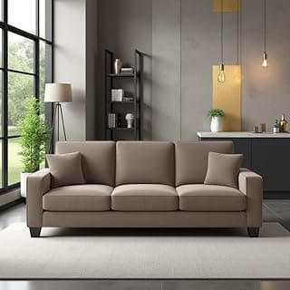Torque Moscow 3 Seater Fabric Sofa (Light Brown) 3 Person Sofa, Wooden Sofa Set,Couch for Living Room Furniture | 1 Years Warranty