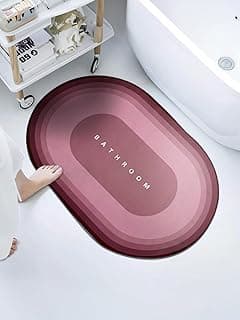 Cortina Premium Silicon Floor Mat, Bath Mat, Doormat, Bathroom Carpet, Cushion Mat Super Absorbent Soft Carpet, Quick Dry Dirt Barrier for Home, Office, (60x40), Pink, Oval