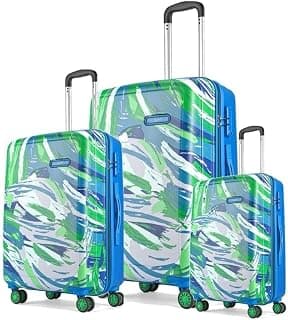 Skybags Printed Set of 3 (Cabin + Medium+Large) Hard Luggage (55+65+75 cm) | Polypropylene Luggage Trolley with 8 Spinner Wheels|5 Years International Warranty|Unisex (Blue)