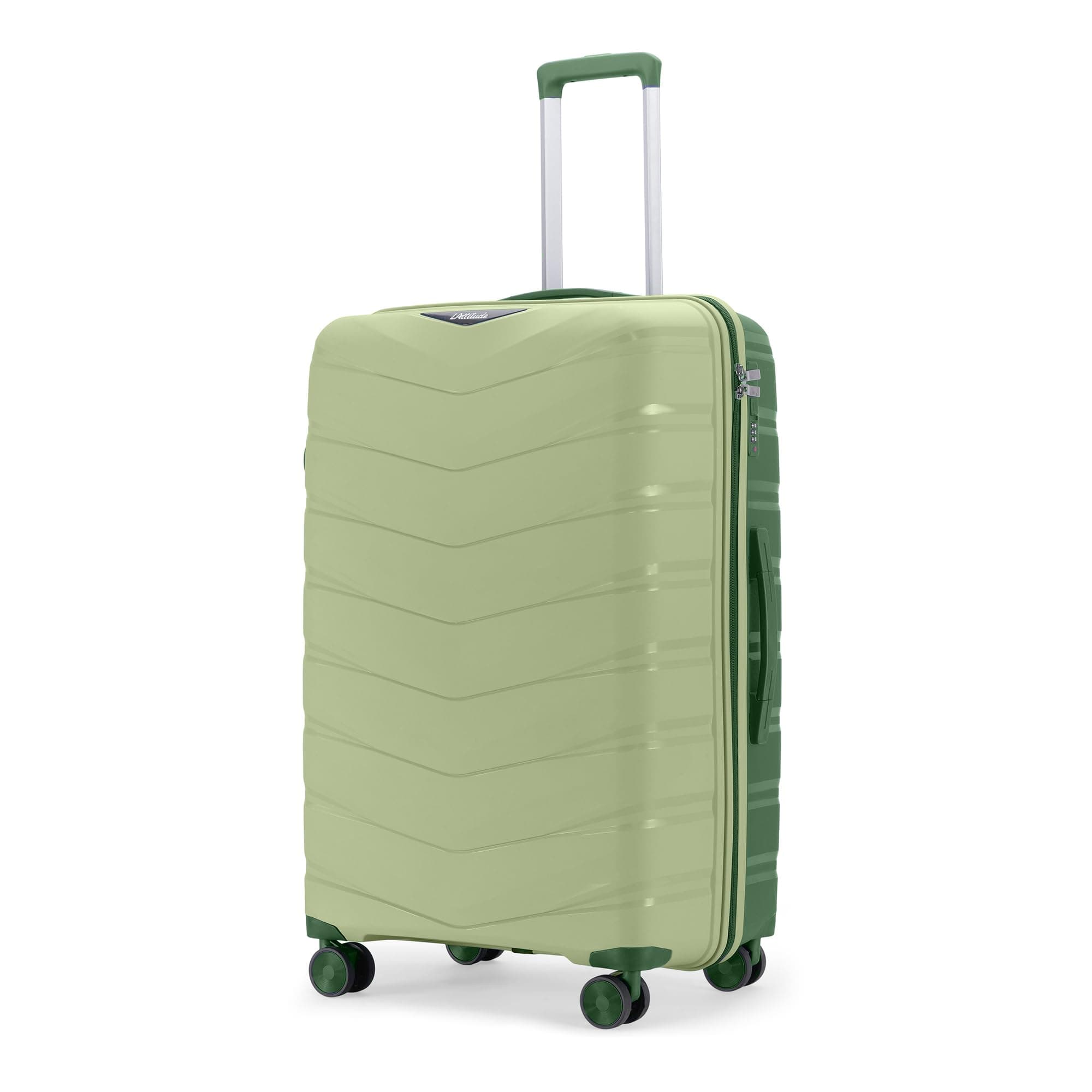 LAttitude By Provogue Axis Large Check-in Suitcase 75 cm 28 inch Polypropylene Hard Trolley, 8 Spinner Wheels, 3-Pocket Convipack, Dual-Tone Shell, Recessed Number Lock Laser Green/Everglade Green