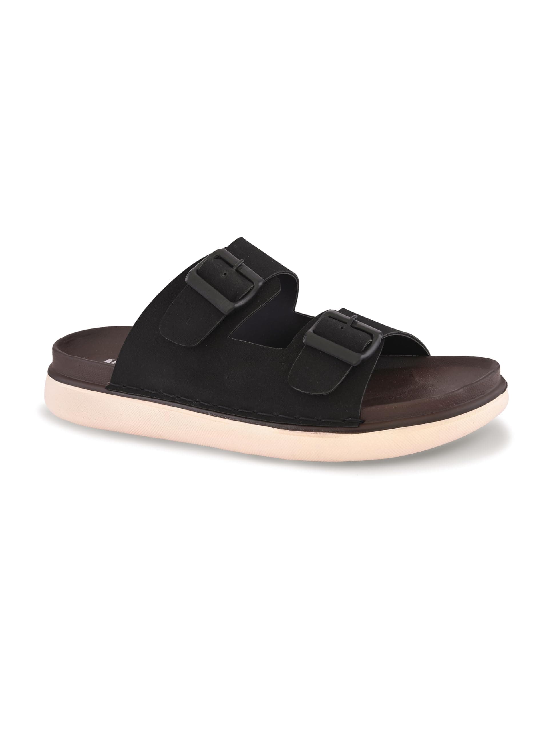 STANPHORD mens Sandals Stanphord Men Black Suede Finish Slip-On Sandals | Adjustable Double Buckle Casual Sandals with Cushioned Footbed, Lightweight Anti-Slip Sole - TPAI 14818 BLACK-7