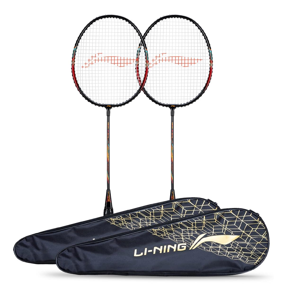 Li-Ning XP-60-IV Aluminum Strung Badminton Racket (2 x Rackets + 2 x Full Covers, Black/Pink)