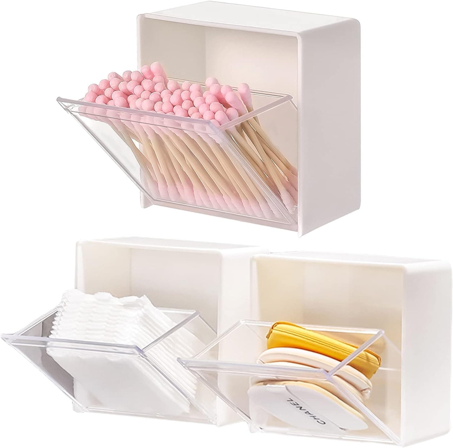 Wisik enterprise Wall Mounted Small Storage Boxes, Plastic Hanging Storage Holders, Clear Self-Adhesive Wall Storage Containers for Tea Bags, Hair Clips, Cotton Swab Etc (2 pcs)
