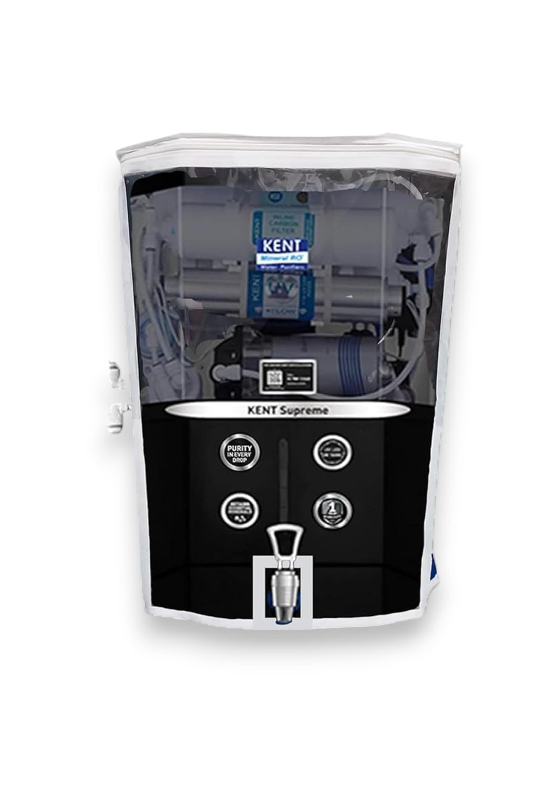 Alora Water Purifier Cover Compatible with Kent Supreme Black – PVC with Transparent Front & White Border | Waterproof & Dustproof and Scratch Resistant. (53.5x39x25.5 cm)