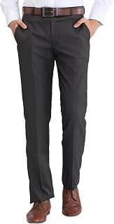 Park Avenue Men's Mid Rise Regular Fit Stripe Pattern Poly Viscose Blend Flat Front Formal Trouser