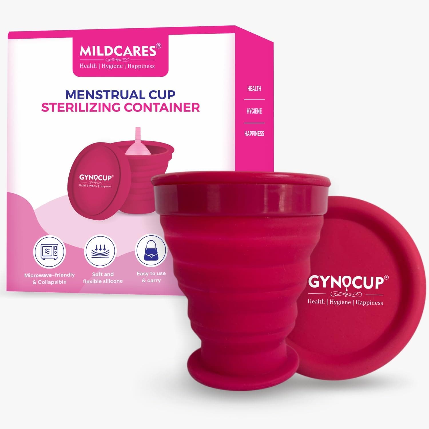 MildCares Menstrual Cup Sterilizer Container – Reusable Medical Grade Silicone Cup Cleaner | Microwave & Hot Water Sterilization | Compact, Foldable & Travel‑Friendly | 100% Safe,BPA Free, Hygienic & Eco‑Friendly (Pack of 1)