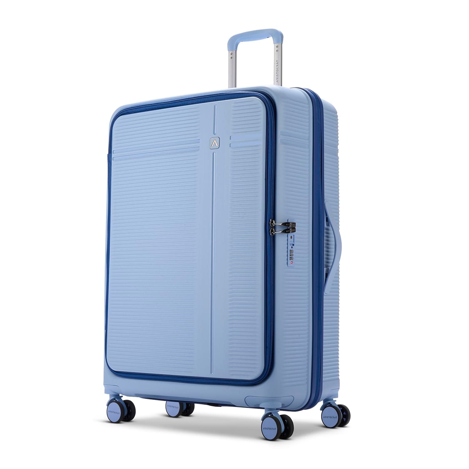 Aristocrat Solana Check-in Trolley Bag 75cm | Large | Hard Luggage | 8-Wheel Suitcase with Front Opening for Business Travel | TSA Lock with Anti-Theft Zipper | 3 Years International Warranty (Blue)