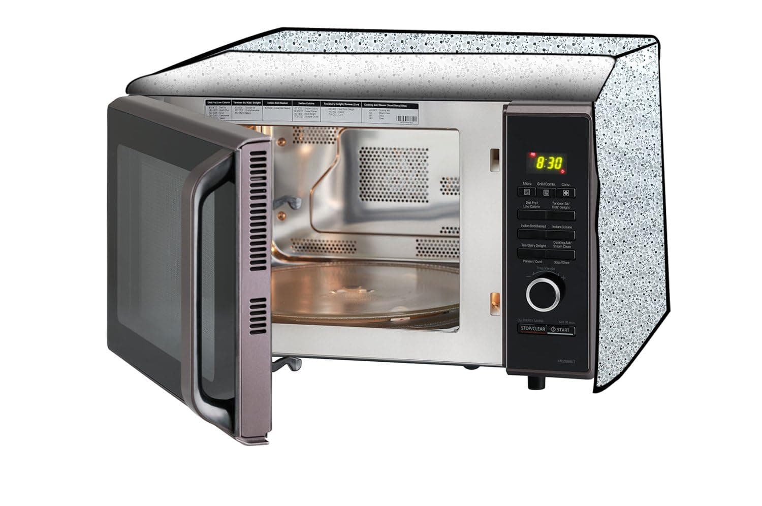Stylista microwave oven cover compatible for IFB 30 Liters Convection 30SC4, Dustproof, stainproof, Wipeable cover, Floral Pattern Bright Grey