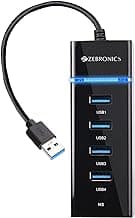 Zebronics 300HB 4 Port USB 3.0 Hub with Hi-Speed Data Transfer, LED Indication, 15cm Cable, Backward Compatible, Multi Device Connection, Plug Play Usage, Glossy Finish and Lightweight Design