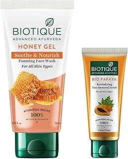 Biotique Bio Honey Gel Refreshing Foaming Face Wash, 150ml & Biotique Bio Papaya Revitalizing Tan Removal Scrub, 50g