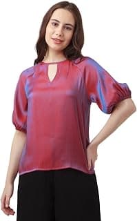 Zink London Women's Red Solid Puff Sleeve Top