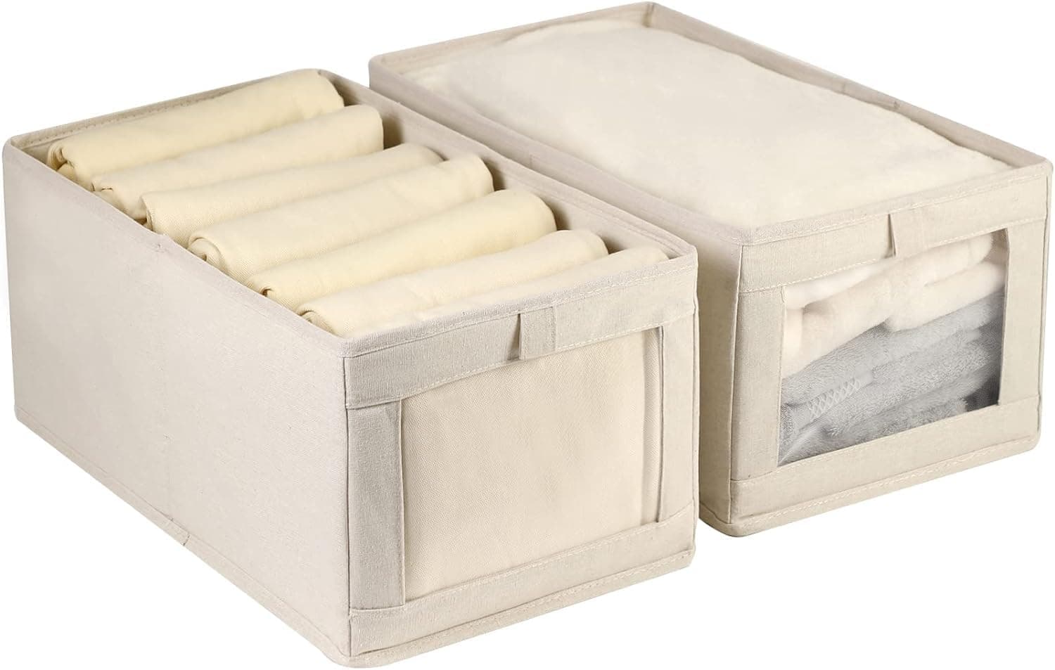 Amazon Brand - Umi 2 Pc Foldable Fabric Storage Bin with Clear Window Wardrobe Cube Storage Organizer Closet Organizers Storage Box for Clothes Saree Jeans Towel Blankets Books Space Saving Organizer
