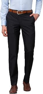 Park Avenue Men's Smart Fit Polyviscose Blend Flat Front Checks Pattern Dark Grey Formal Trouser