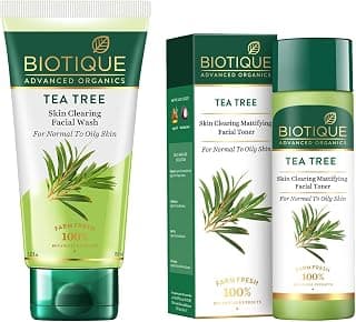 Biotique Tea Tree Skin Clearing Mattifying Facial Toner 120ml & Biotique Tea Tree Skin Clearing Normal to Oily Skin Face Wash, 150 ml