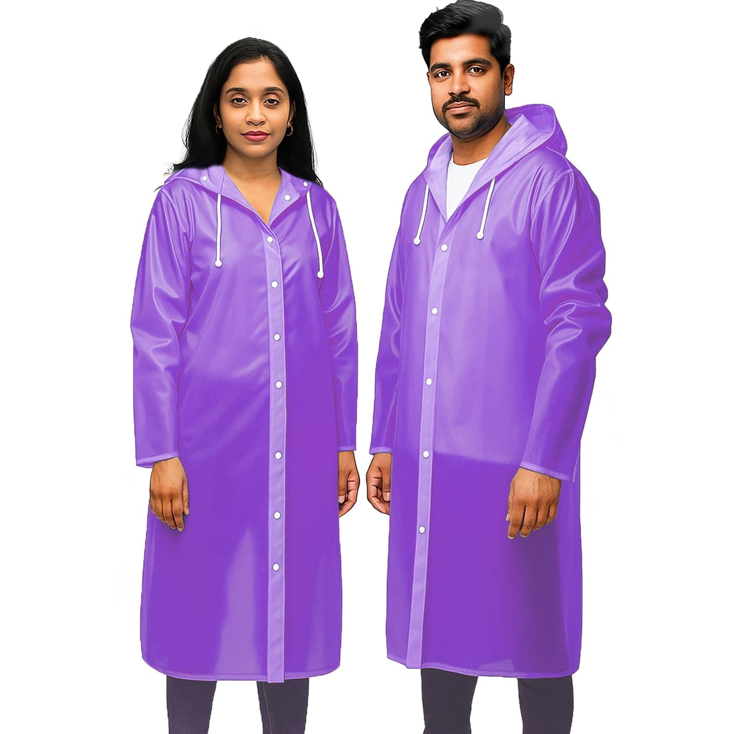 Pivalo EVA Rain Poncho for Men & Women – Lightweight Waterproof Raincoat with Hood, Adjustable Drawstring & Button Closure Reusable Outdoor Rainwear for Men Women Boys & Girls (Universal Size, Purple)