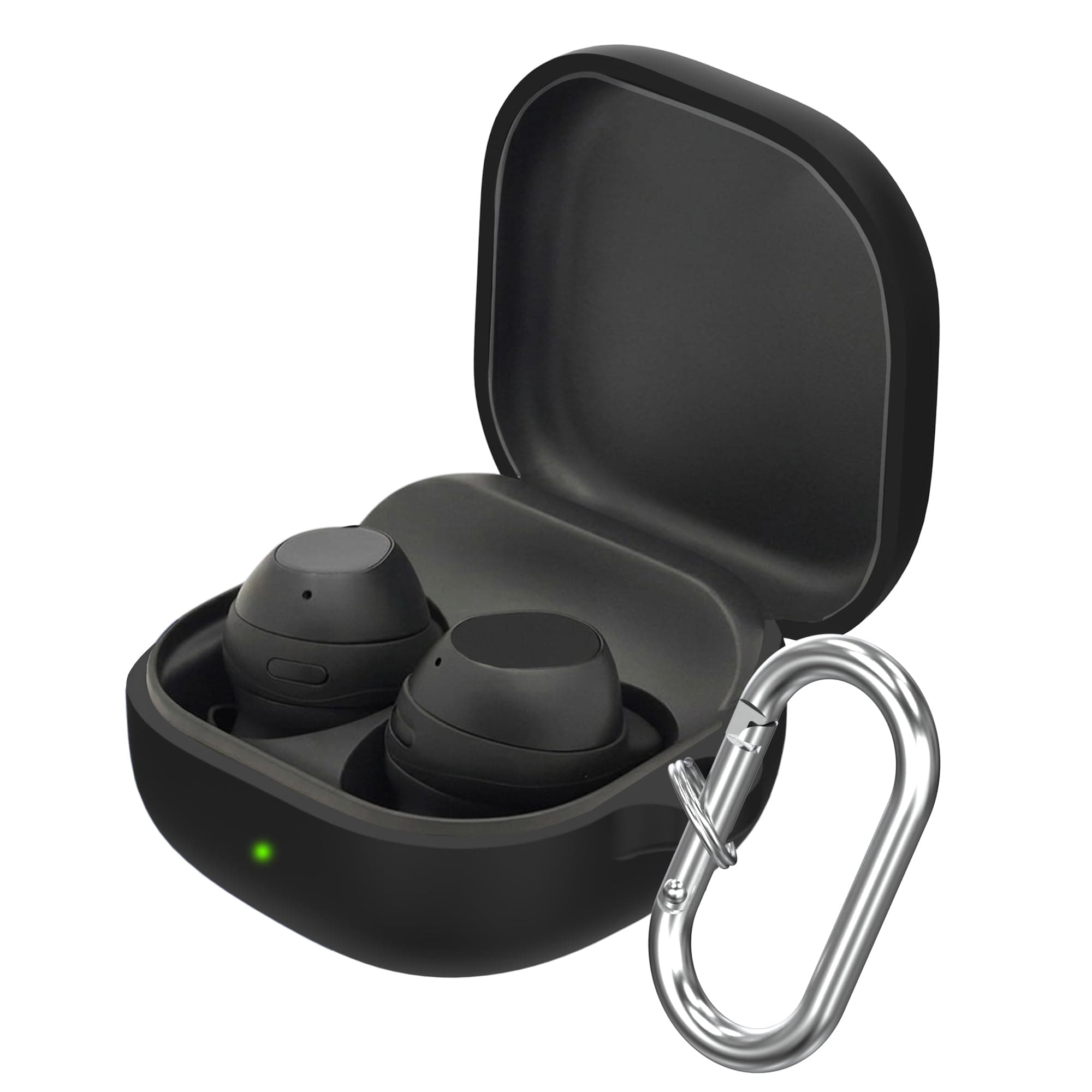 Sounce Soft Silicone Protective Case Cover Compatible with Samsung Galaxy Buds Core Shockproof Lightweight Earbuds Cover with Metal Carabiner Keychain for Office, Gym and Everyday Use(Black)