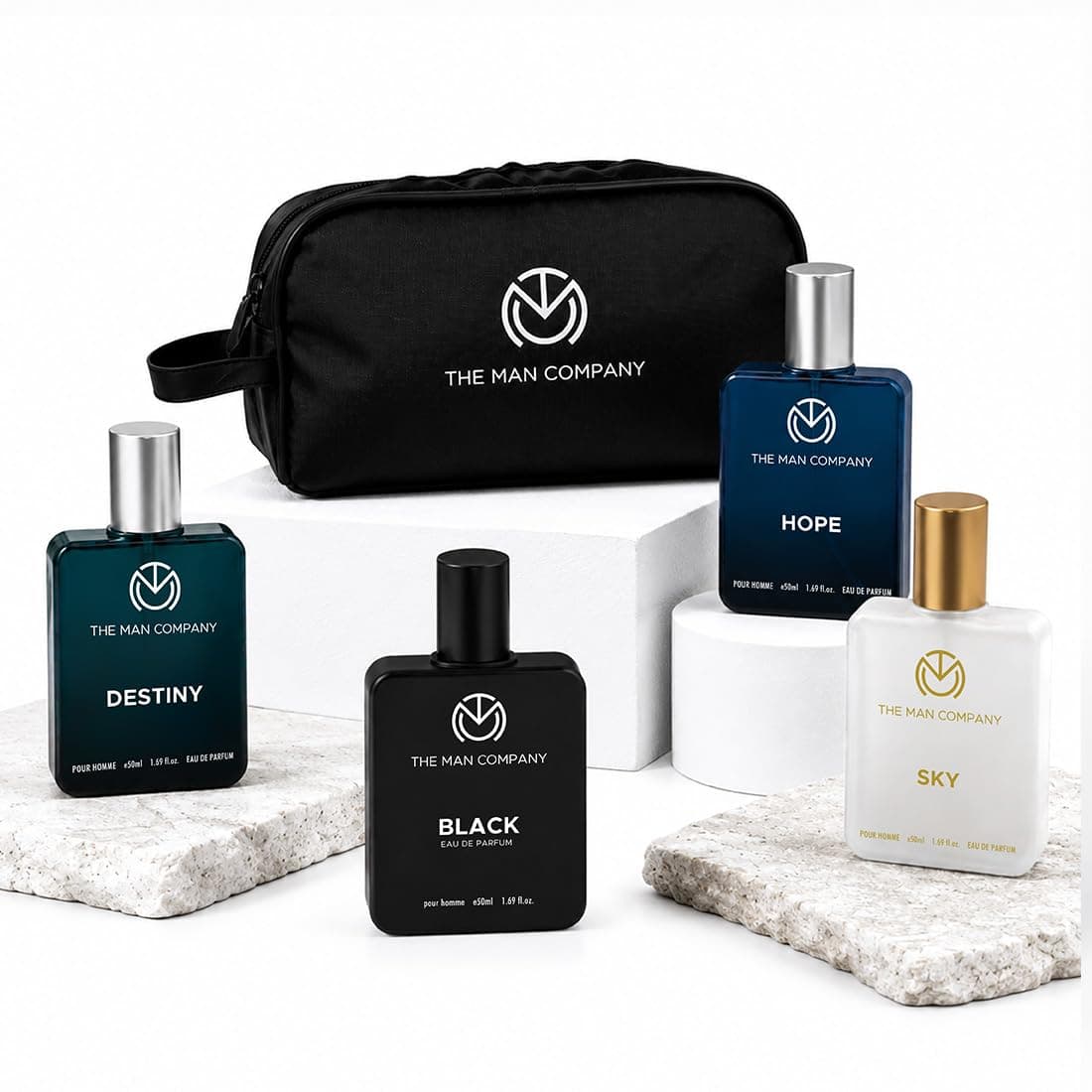 The Man Company Premium Perfume Gift Set for Men (4 x 50ml) with Travel Pouch – Black, Hope, Destiny & Sky | Long-Lasting EDP & EDT Fragrances | Luxury Gift Set for Birthday, Anniversary & Valentine's Day