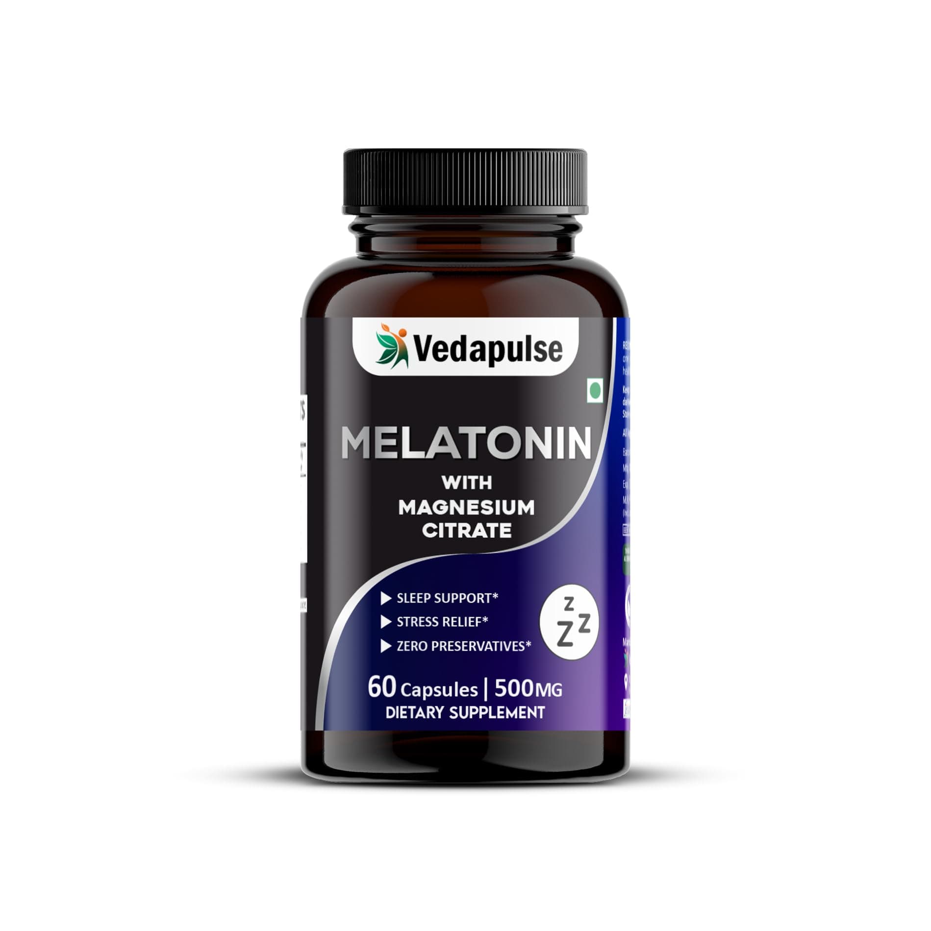 Vedapulse Melatonin with Magnesium Citrate Sleep Supplement for Men & Women 60 Capsules