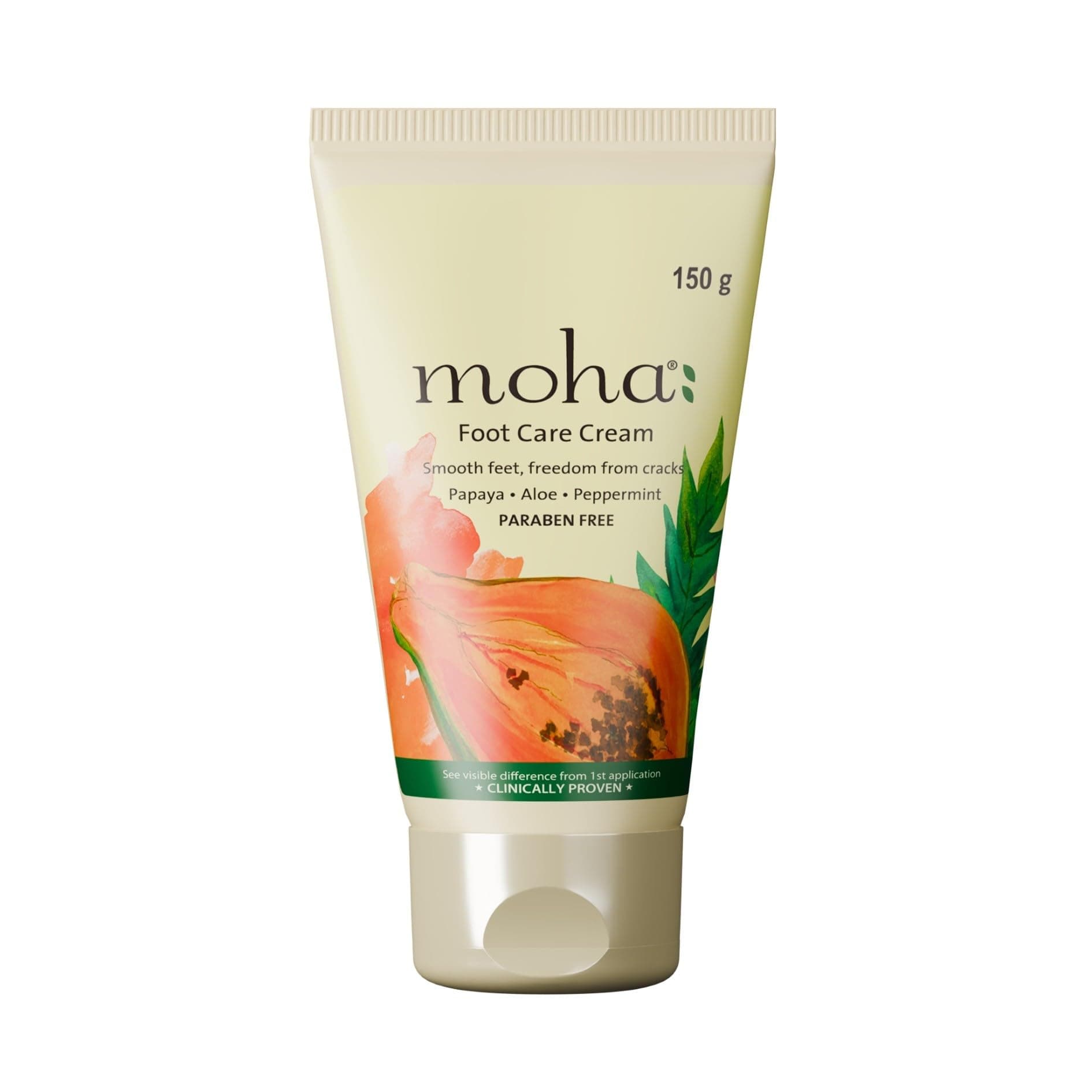 Moha Foot Cream for Dry & Cracked Feet | Crack Heel Repair Cream | Visible Difference in 1st application| Enriched with Aloe, Papaya & Peppermint | Foot Care Cream for Women – Deep Absorbing, Cooling & Vegan Formula - 150g