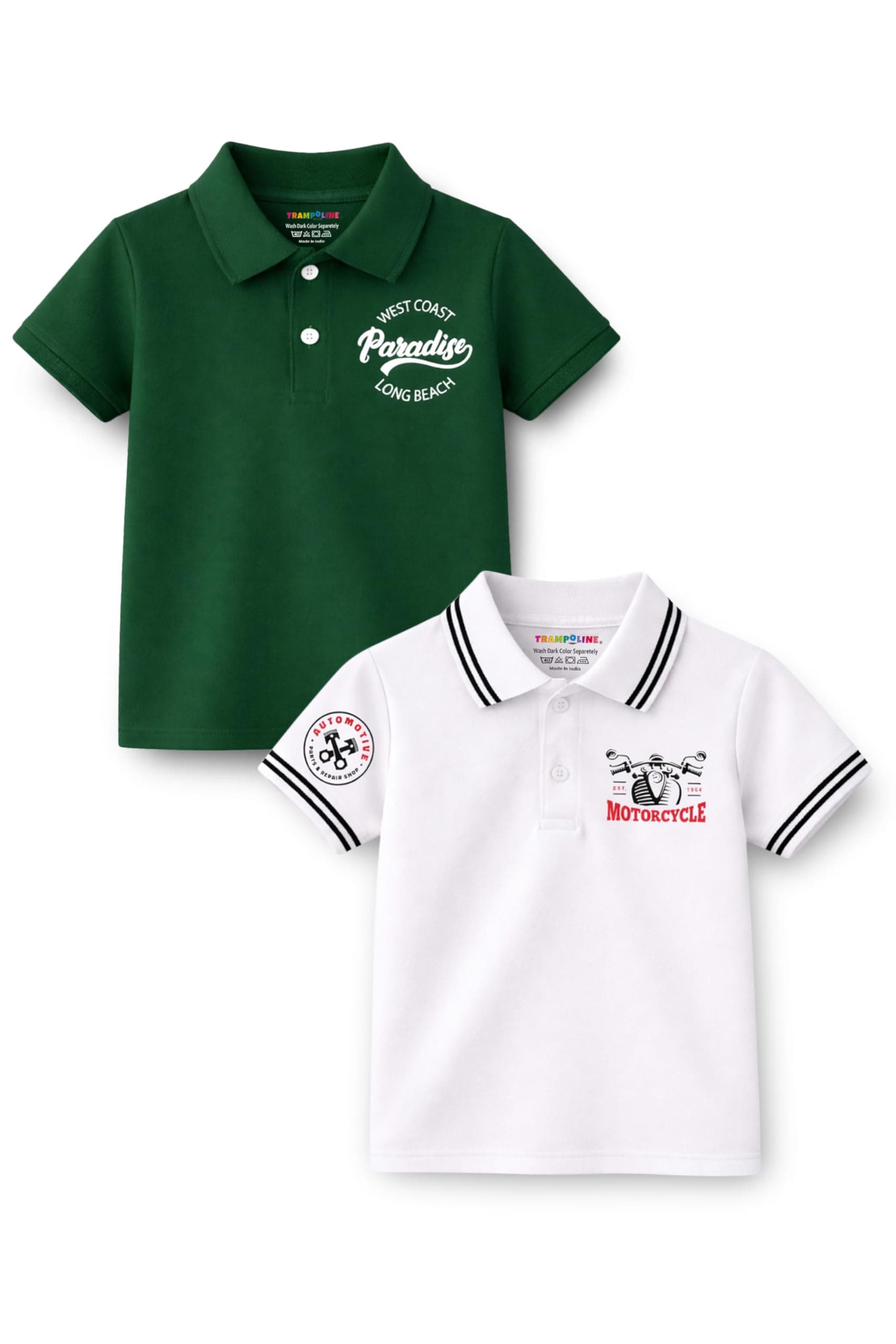 Trampoline Boys Printed Polo T-Shirt Pack of 2 | Casual Collar Half Sleeve | Stylish Summer Wear Kids