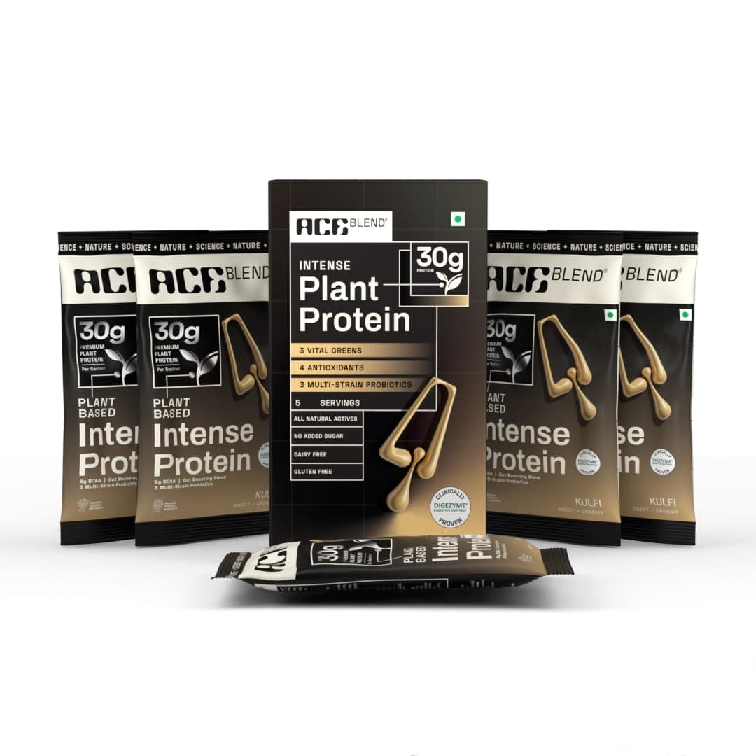 Ace Blend Intense 30g Plant Protein | Supports Muscle Growth & Recovery | Reduces Post-Workout Fatigue | 6g BCAA Amino Profile | Easy to Digest | For Men & Women | Kulfi (5 Servings, 215g)