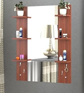 MAMTA Decoration Engineered Wood Wall Mount Dressing Table Mirror with Shelves Storage for Living Room Bedroom (Classic Walnut Finish)