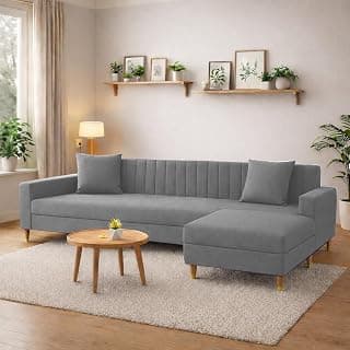 Casaliving Garcia 4 Seater L Shape Convertible Sofa Set for Living Room, 3 Seater & Ottoman Modular Sectional Couch for Small Space (Dark Grey) Sofa