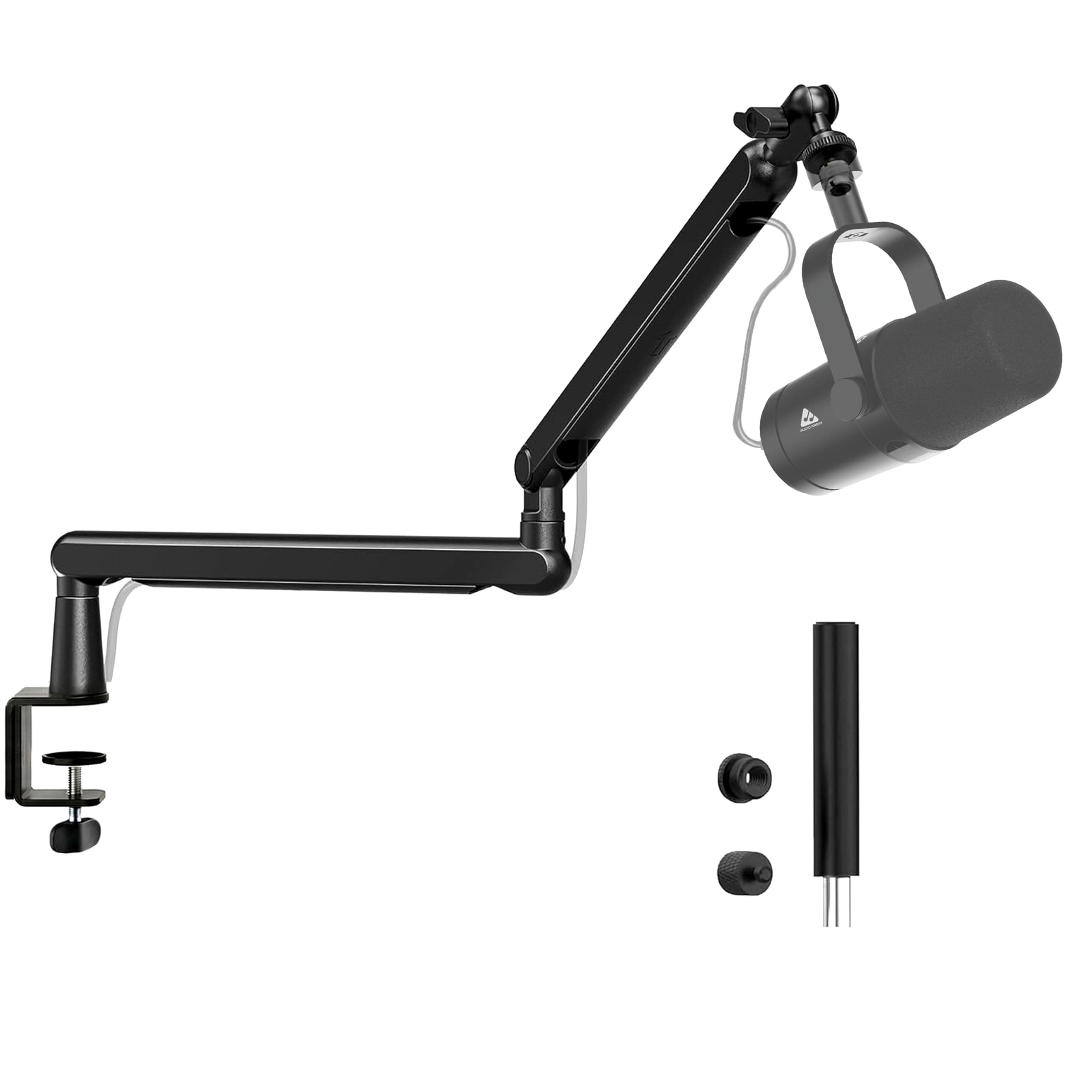 Audio Array Mic Stand For Table | Steel & Aluminum High & Low Profile Boom Mic Arm Stand with Built-In Cable Management | 360° Rotation | 2Kg Load Capacity | Streaming, Podcasting & Studio Recording