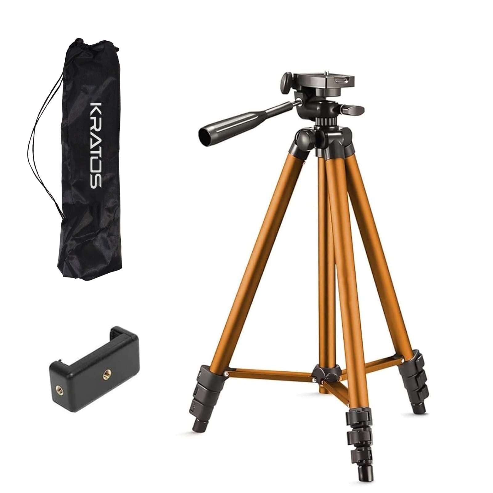 Kratos 2026 Aluminum Tripod Stand 51 Inch/130CM with 360° Rotatable Mobile Holder with Handle, Compatible with All Smartphones, GoPro & DSLR, Adjustable Tripod Stand for Photography & Video Shooting